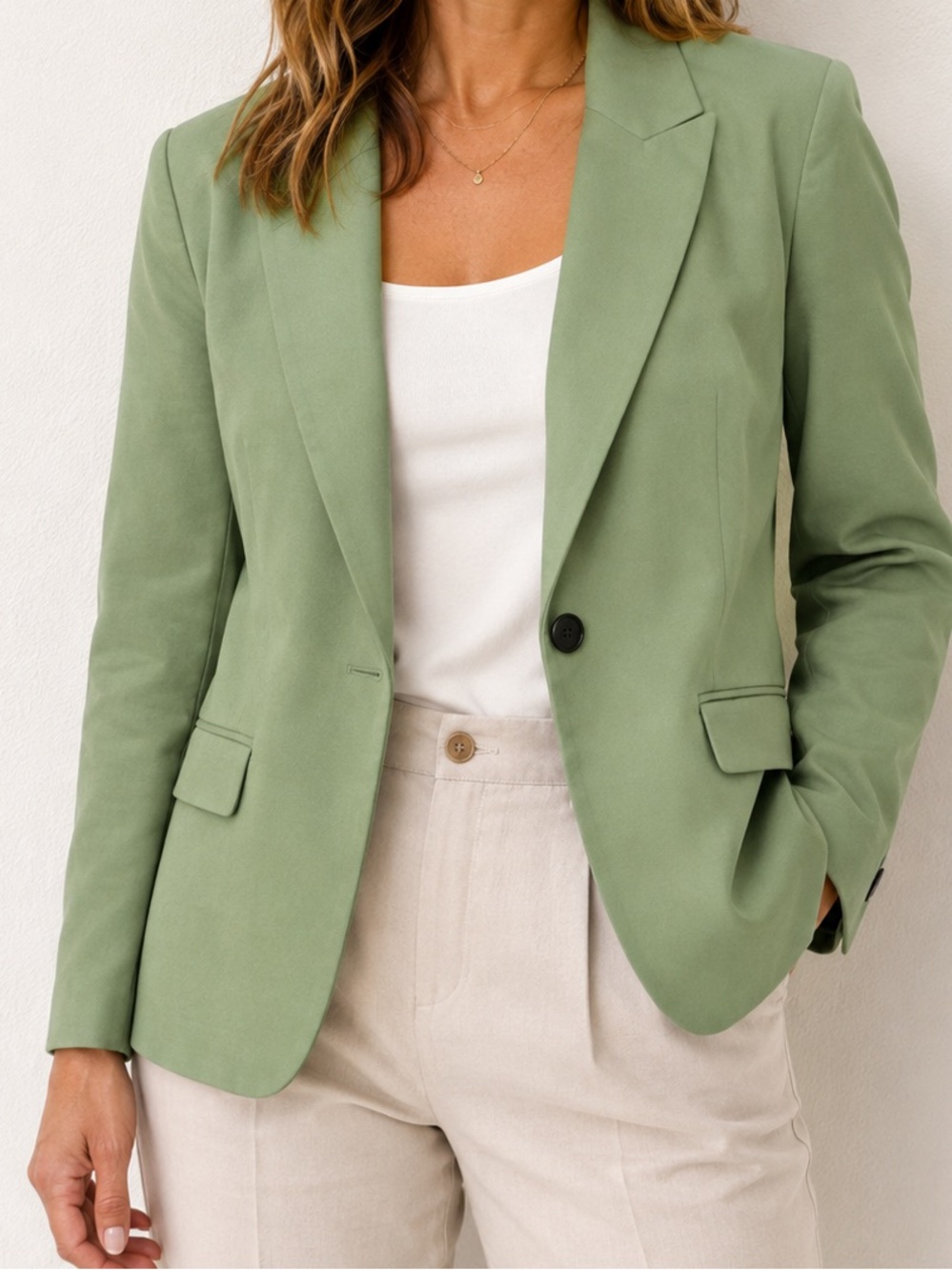 Zara Sage Green Tailored Blazer One Button Front Pockets Size 6